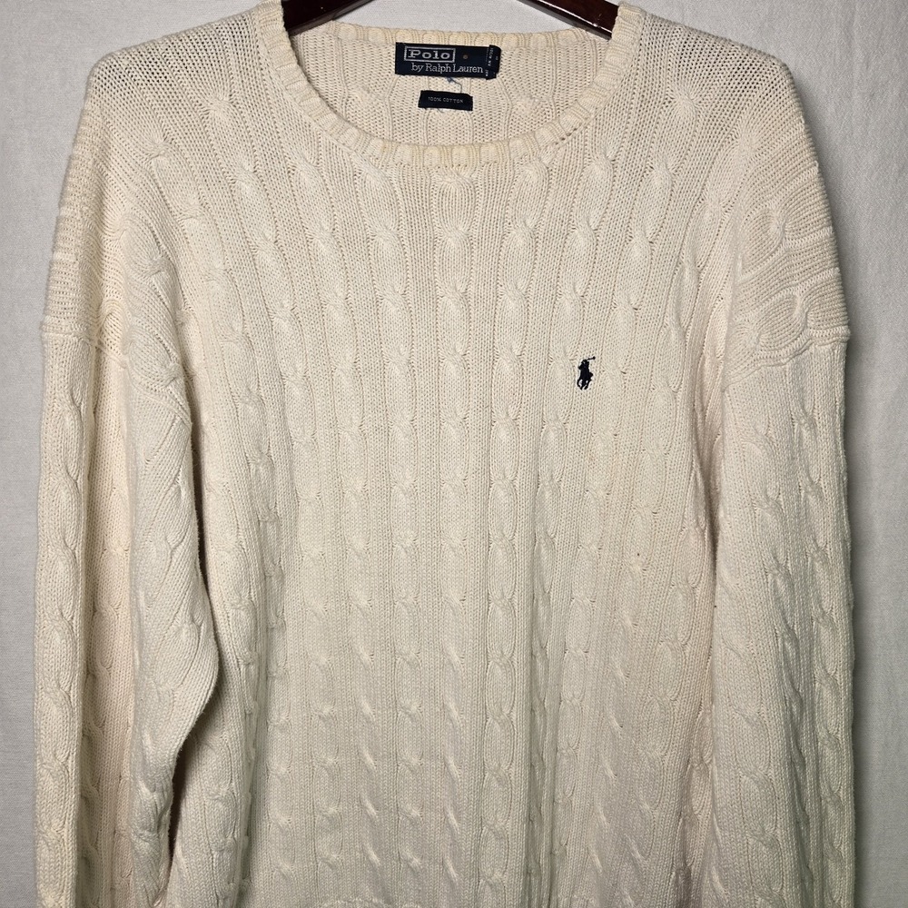 Polo Ralph Lauren Women's Large‎ Cotton Cable Knit Crew Neck Sweater Off White